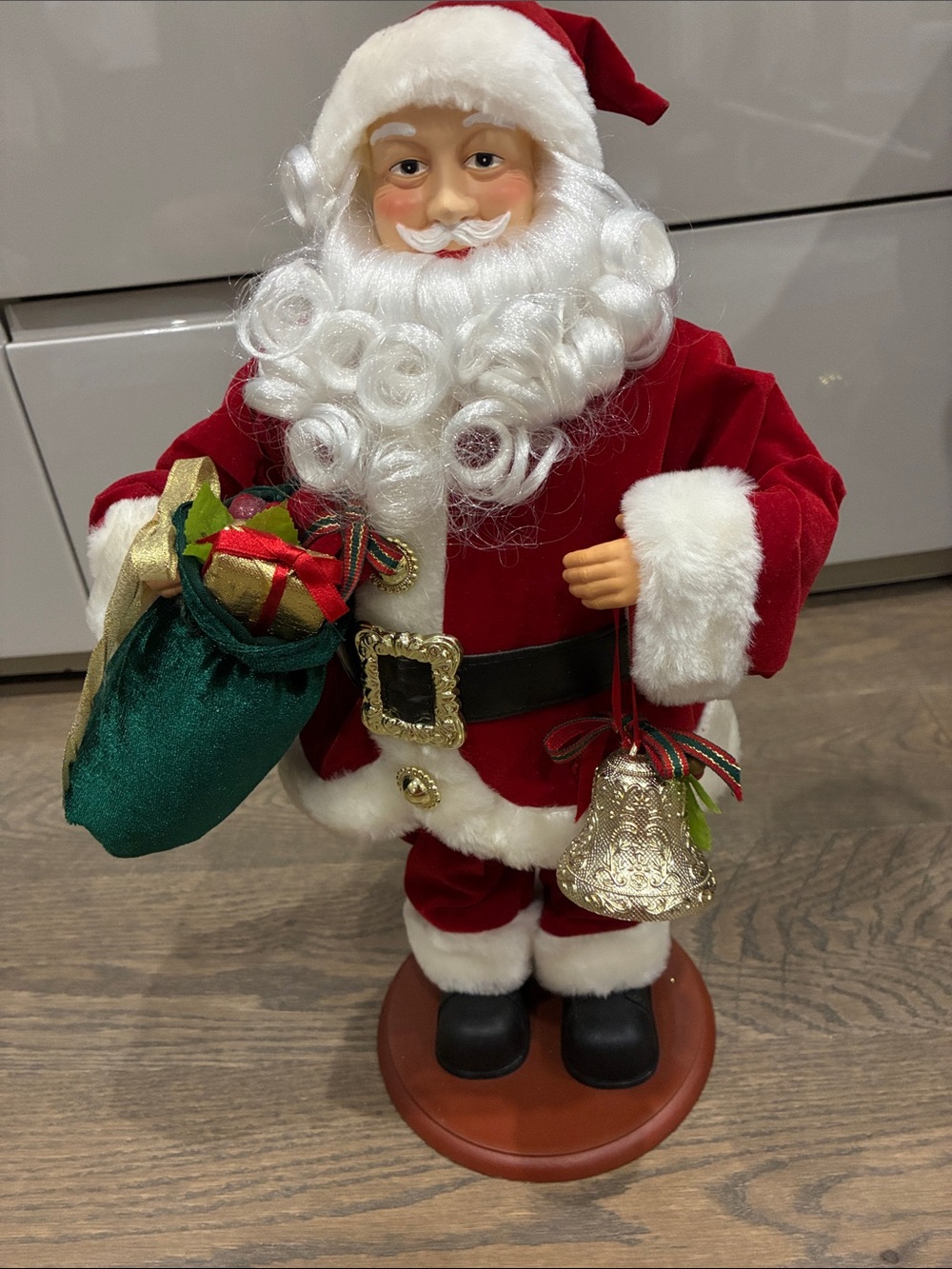 Source Unknown Red and White Santa Figurine with Green Gift Sack